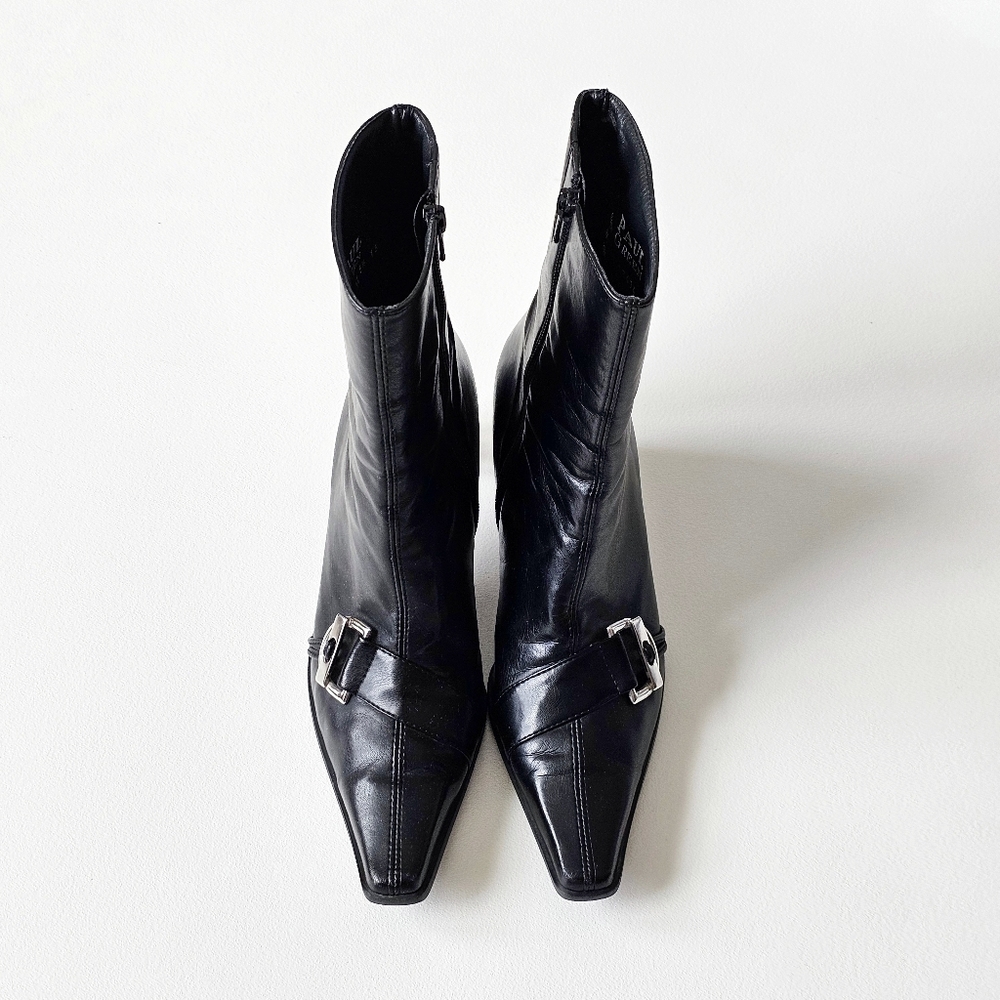 🖤 Paul Green Black Leather Ankle Boots Austria Made Heeled Square Toe Buckle - Picture 5 of 16